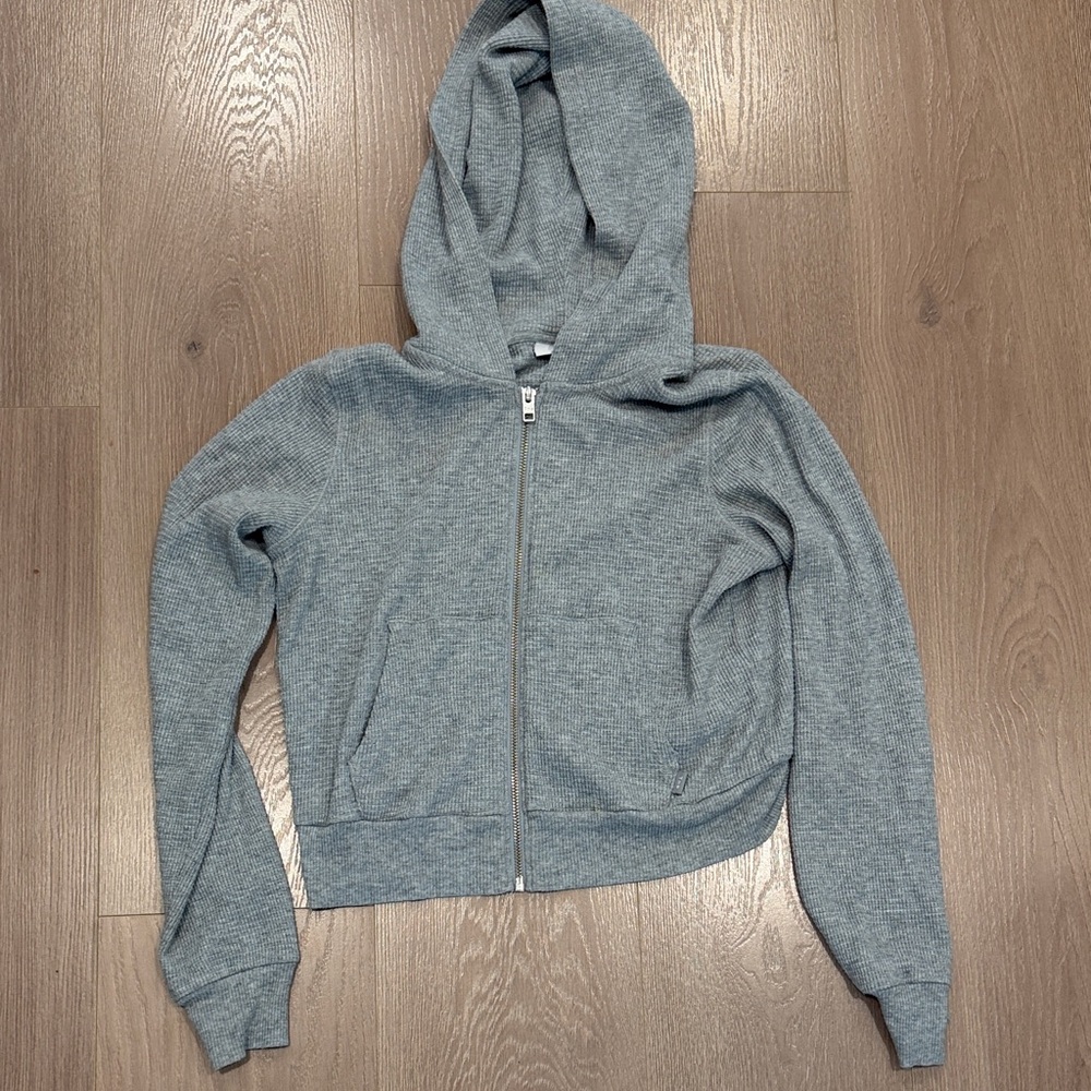 TNA Heather Gray Women's waffle Zip-Up Hoodie